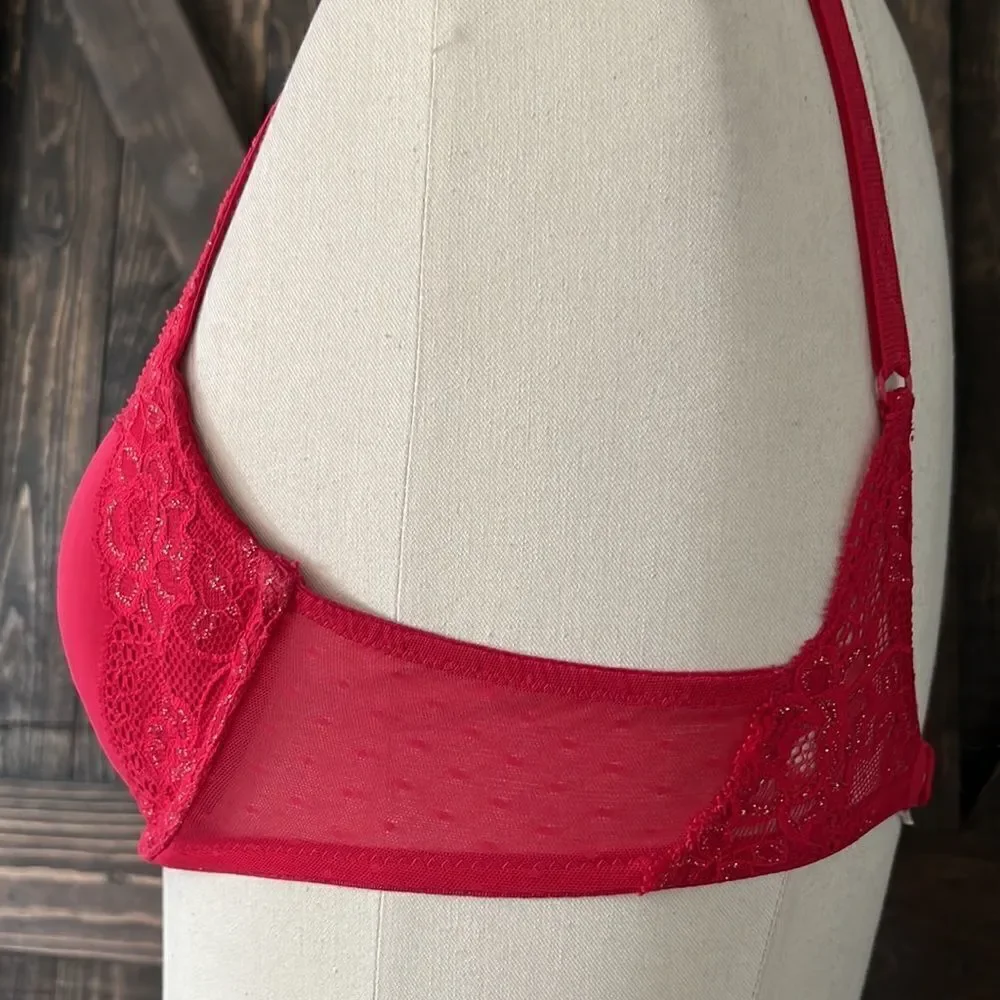 Vintage Victoria’s Secret Angel signature lined demi  red bra 34B - Picture 4 of 12